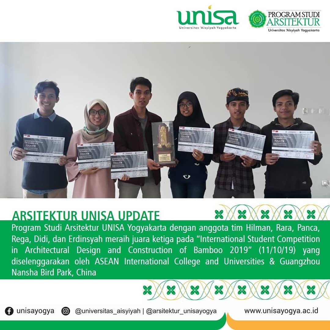 Program Studi Arsitektur UNISA meraih juara ketiga “International Student Competition in Architectural Design and Construction of Bamboo 2019”